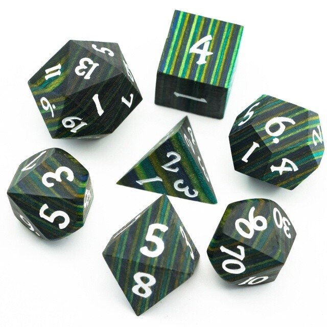 Striped Green Wooden Dice