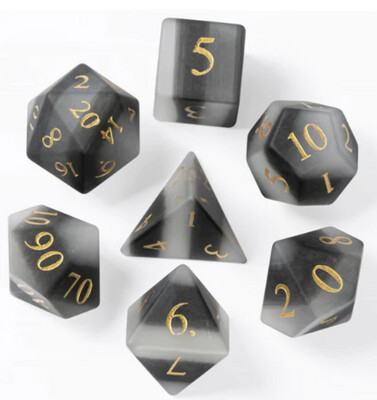 Cat’s Eye Black and White Frosted Gemstone Dice