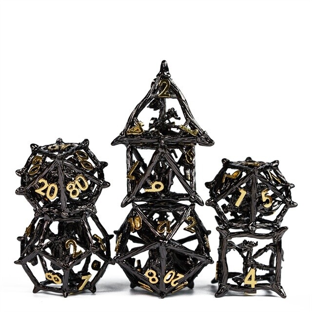 Caged Dragon Hollow Metal Dice Black/Gold