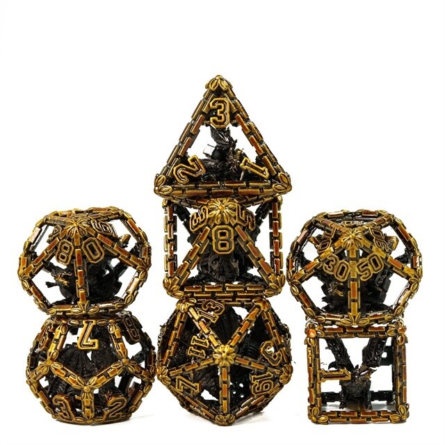 Chained Dragon Hollow Metal Dice Gold