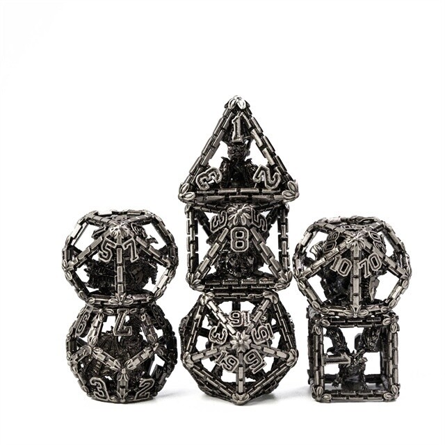 Chained Dragon Hollow Metal Dice Silver