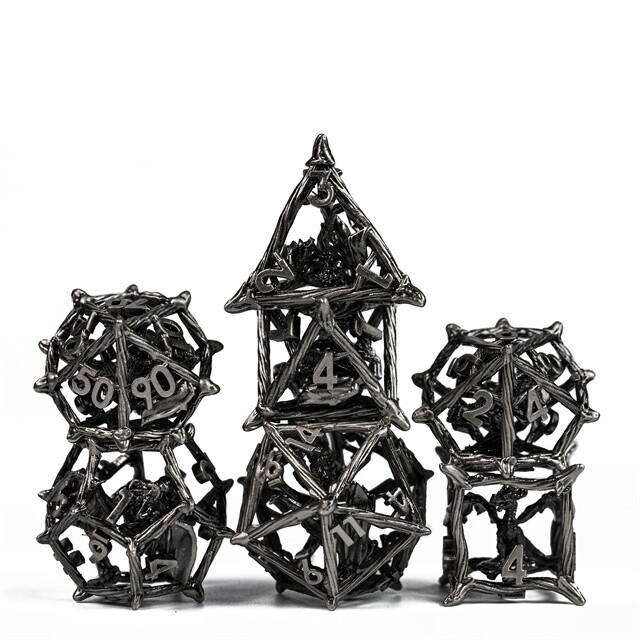 Caged Dragon Hollow Metal Dice Silver