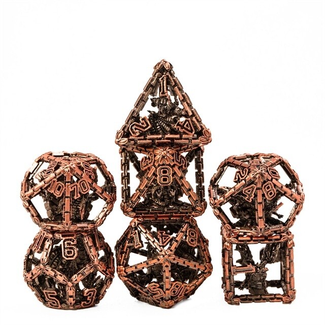 Chained Dragon Hollow Metal Dice Copper