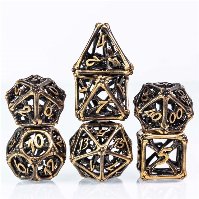 Scattered Bones Hollow Metal Dice Ancient Gold