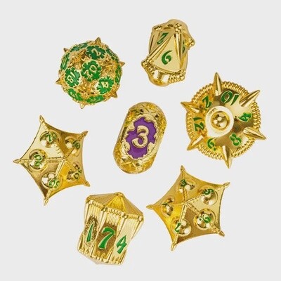 Gold Dragon Artifacts Metal Dice - Purple Green