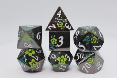 Green Cherry Blossoms Metal Dice
