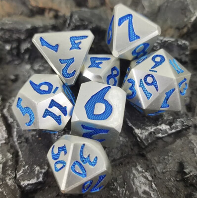 Dwarven Guard Silver and Blue Metal Dice