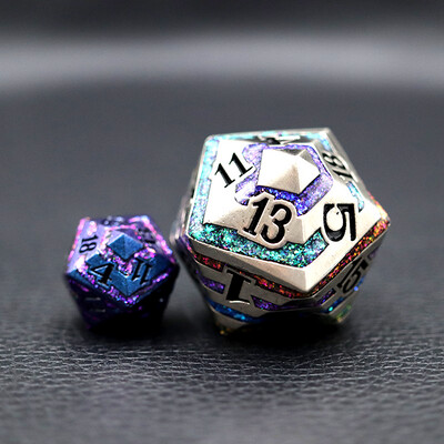 33mm Lost Mines D20 Ancient Silver Rainbow