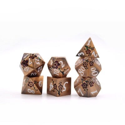 Red Cherry Blossom Copper Metal Dice