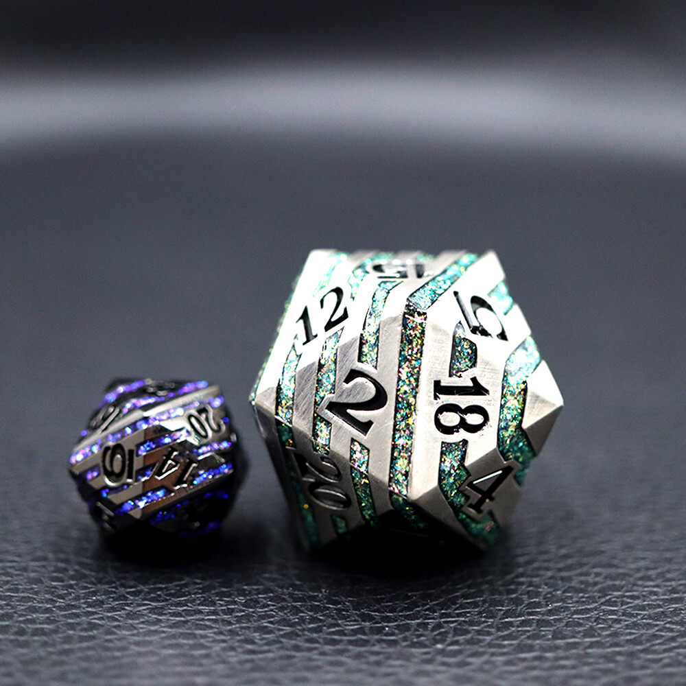 33mm Lost Mines D20 Ancient Silver Green