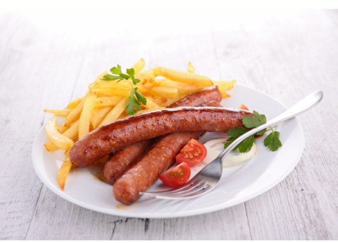 Repas soir formule 1 café + saucisse merguez frites + dessert + café