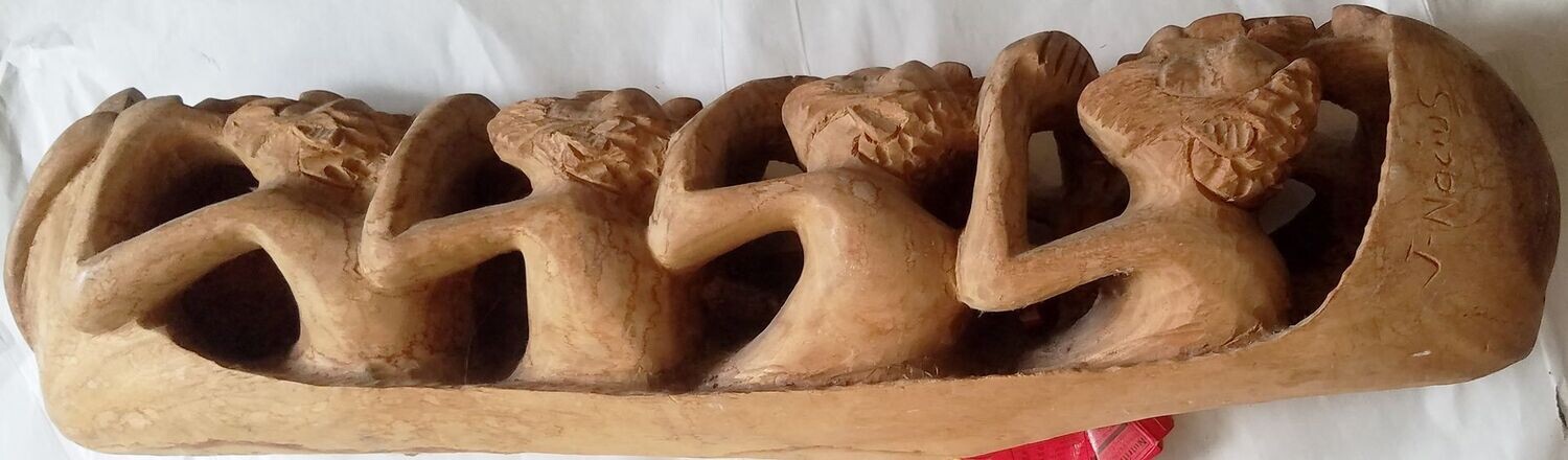 BOAT PEOPLE Wood Carving 6 x 23