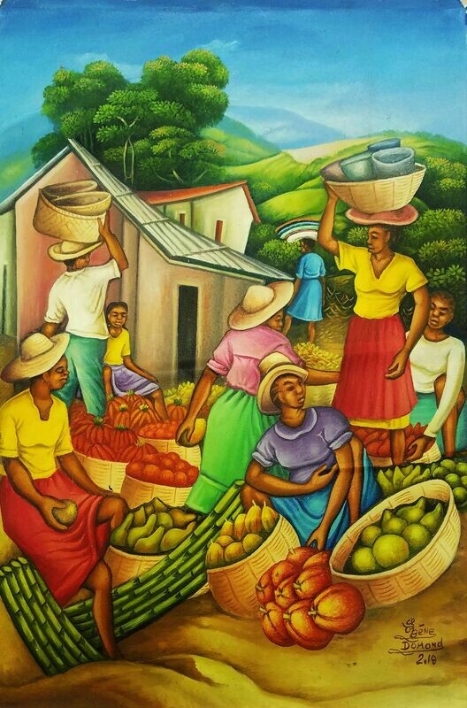On Sale 30 % Off From May 17 to May 27. Market Scene 16 x 24 Oil on Canvas