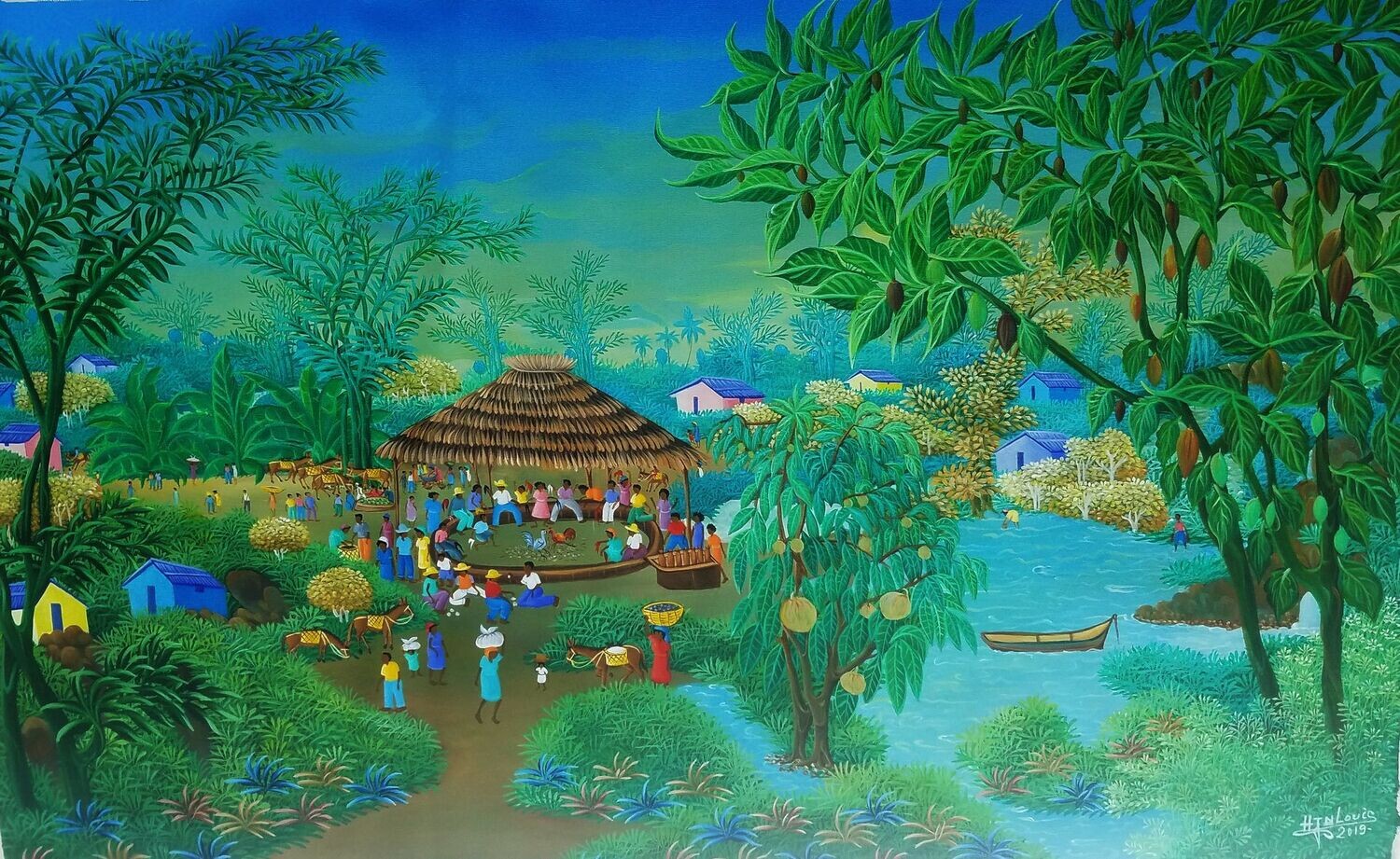 ROOSTER FIGHT 24 x 36 Acrylic on Canvas