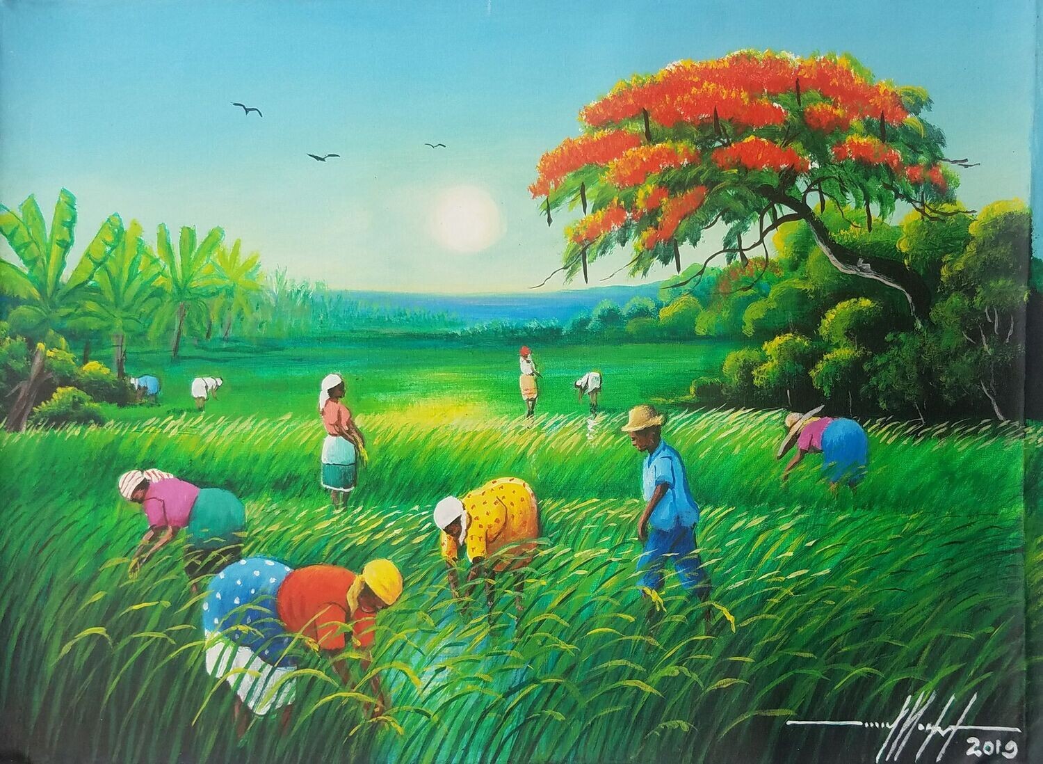 RICE'S HARVEST Simeon Michel 12 x 16 Acrylic on canvas