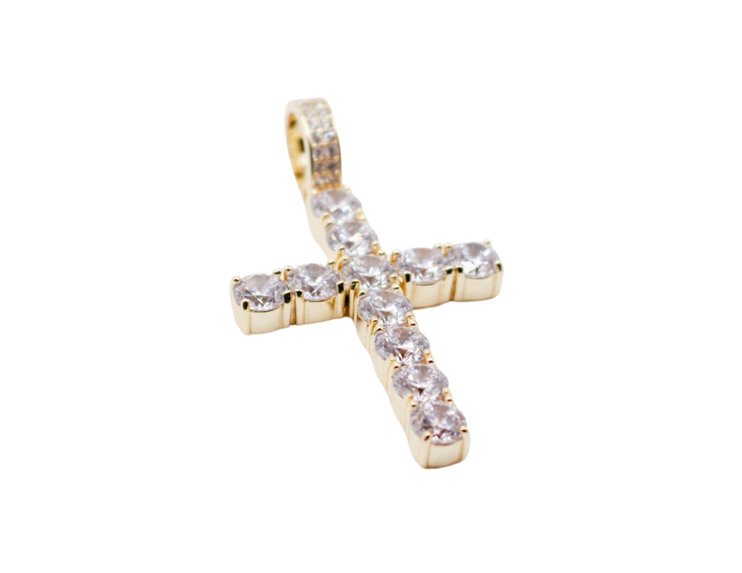 Solitaire 4MM CZ Cross Gold Finish