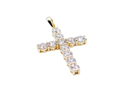Solitaire 3MM CZ Cross Gold Finish