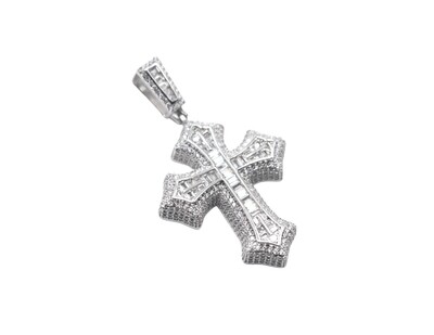 Pave Set Side Iced Sterling Silver Cross Pendant