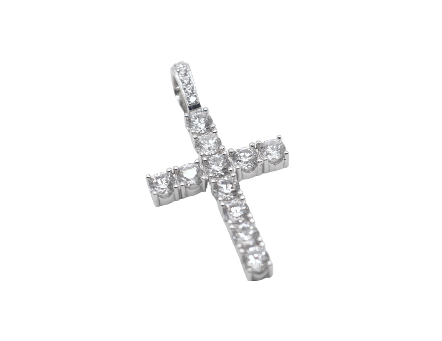Solitaire Iced Sterling Silver Cross Pendant