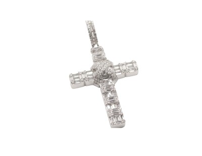 Solitaire Wrapped Sterling Silver Cross Pendant