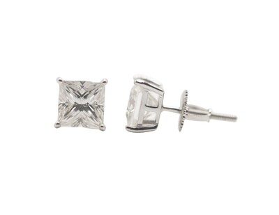 Solitaire Princess Cut Sterling Silver Moissanite Earrings