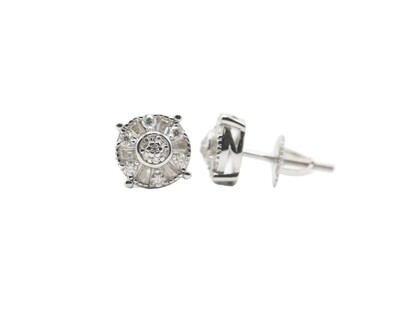 Mini Round Baguette Sterling Silver Moissanite Earrings