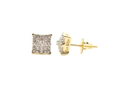 Halo Square Top Silver Gold Finish Moissanite Earrings