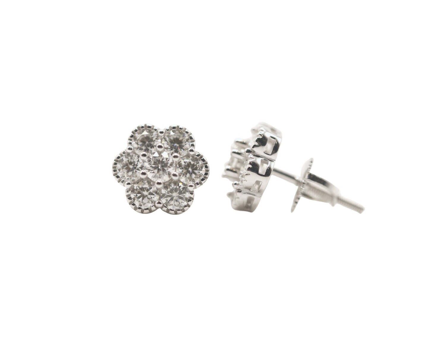 Flower Cut Sterling Silver Moissanite Earrings