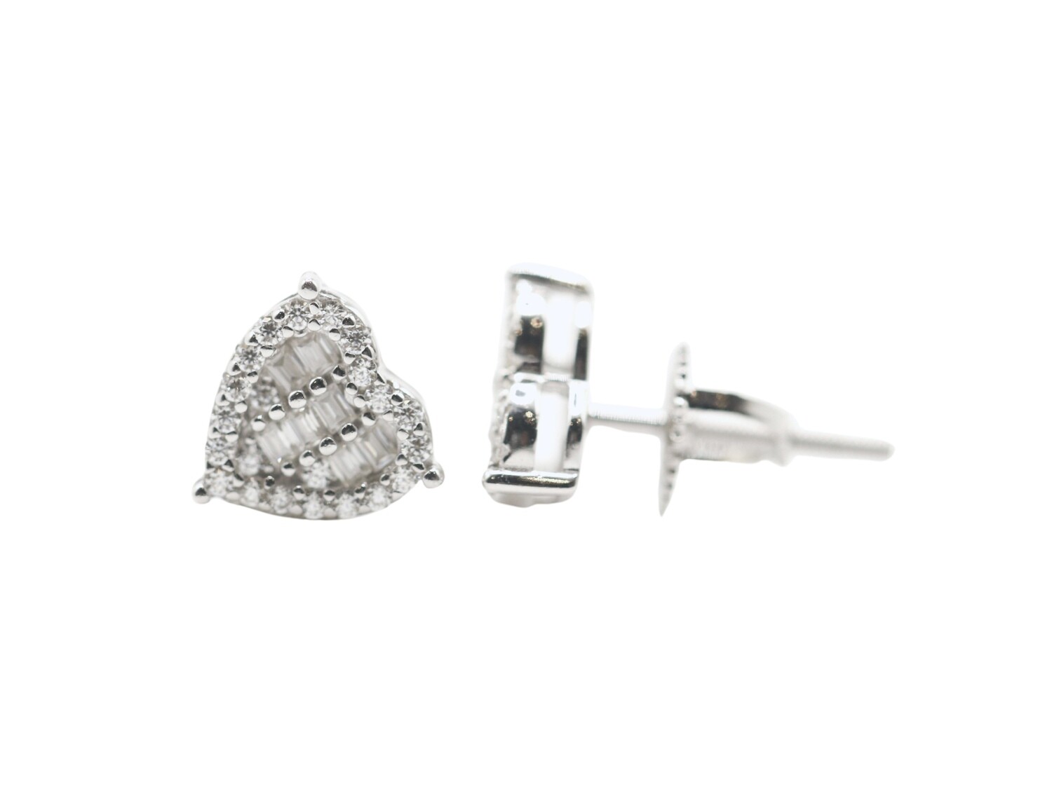 Baguette Heart Sterling Silver Moissanite Earrings