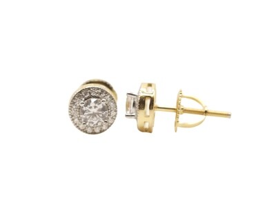 Round Solitaire Silver Gold Finish CZ Earrings