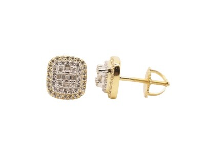 Square Halo Silver Gold Finish CZ Earrings