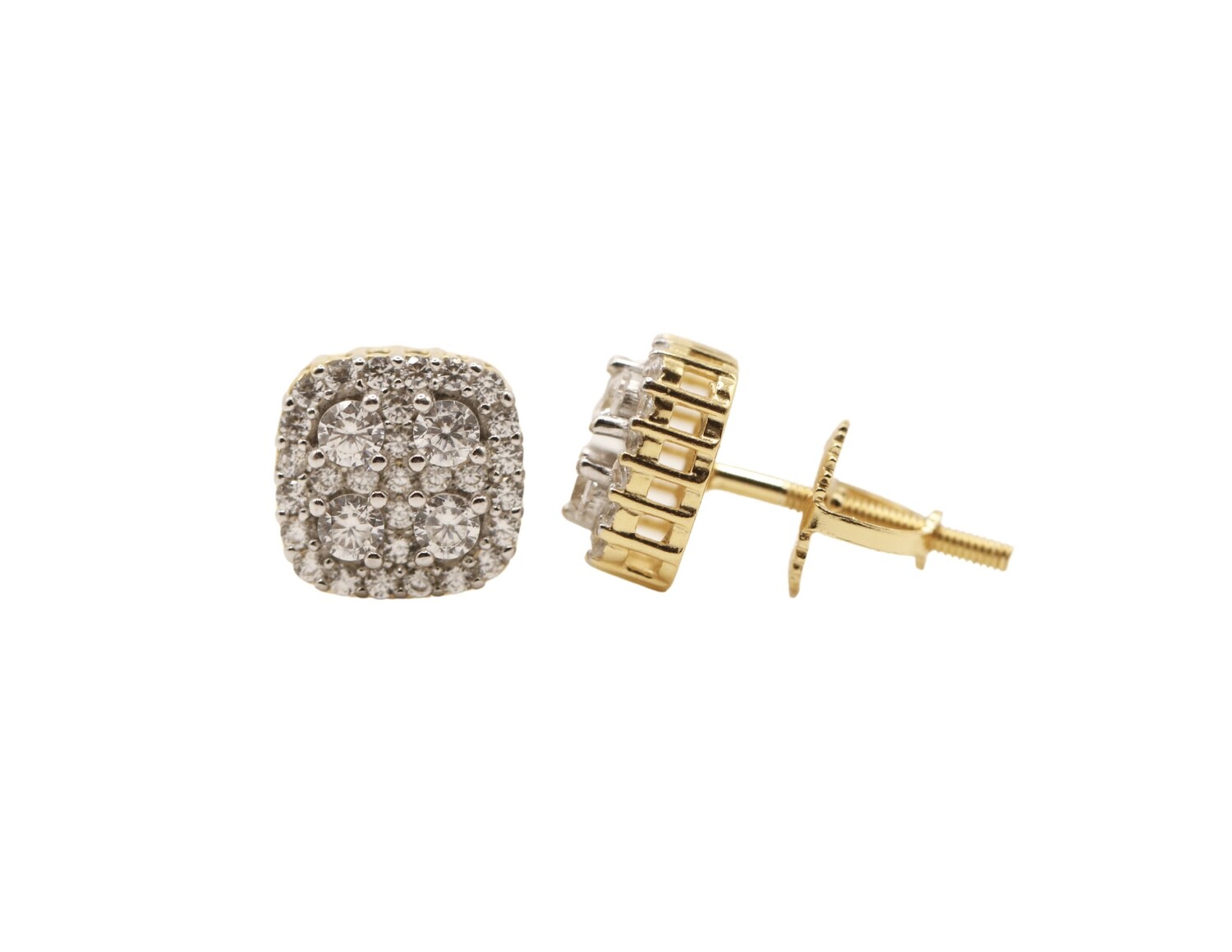 Curved Square Silver Gold Finish CZ Earrings