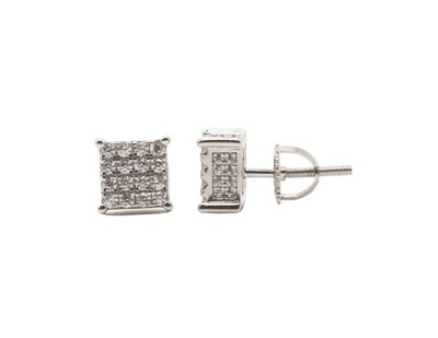 Square Side Ice Sterling Silver CZ Earrings