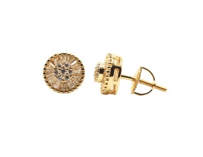 Round Baguette Silver Gold Finish CZ Earrings