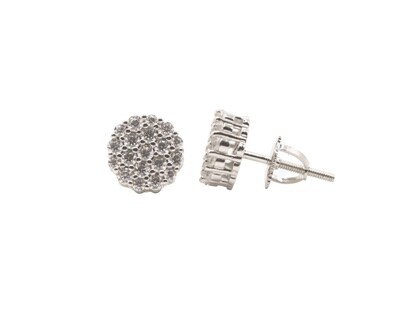 Round Cluster Sterling Silver CZ Earrings