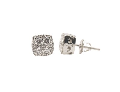 Curved Square Cluster Sterling Silver CZ Earrings