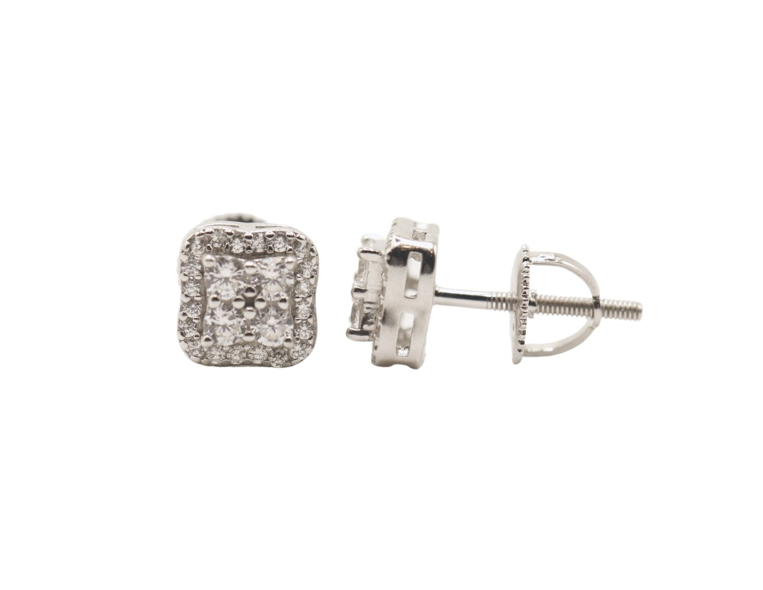 Cluster Square Sterling Silver CZ Earrings