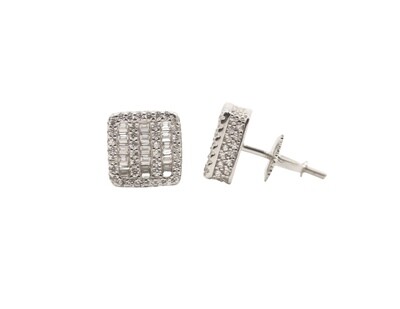 Square Baguette With Sides Sterling Silver CZ Earrings