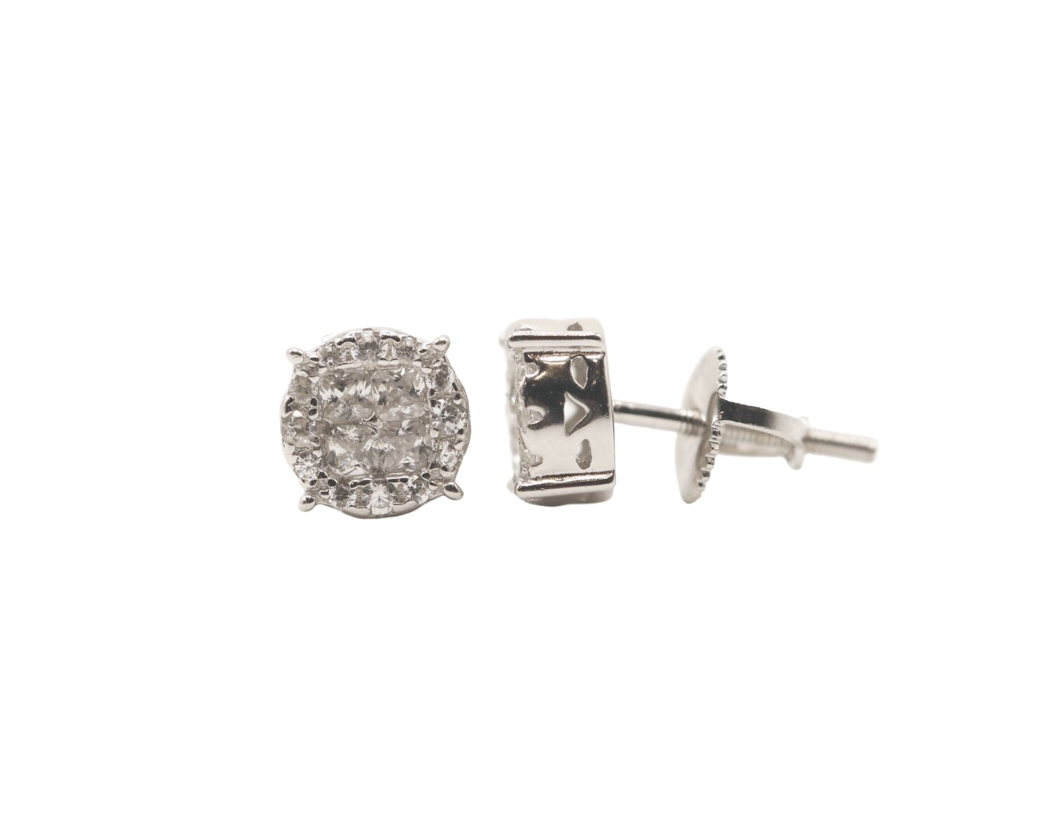 Halo Four Prong Sterling Silver CZ Earrings