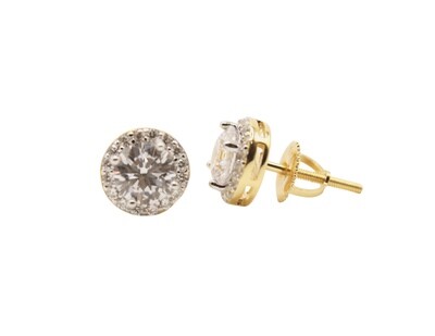 Round Solitaire Silver Gold Finish CZ Earrings