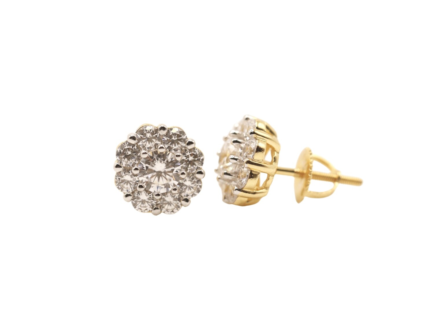 Round Flower Silver Gold Finish CZ Earrings