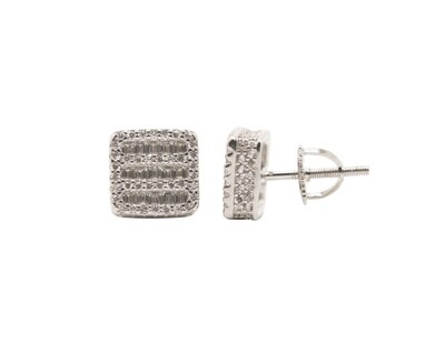 Square Baguette Sides Sterling Silver CZ Earrings