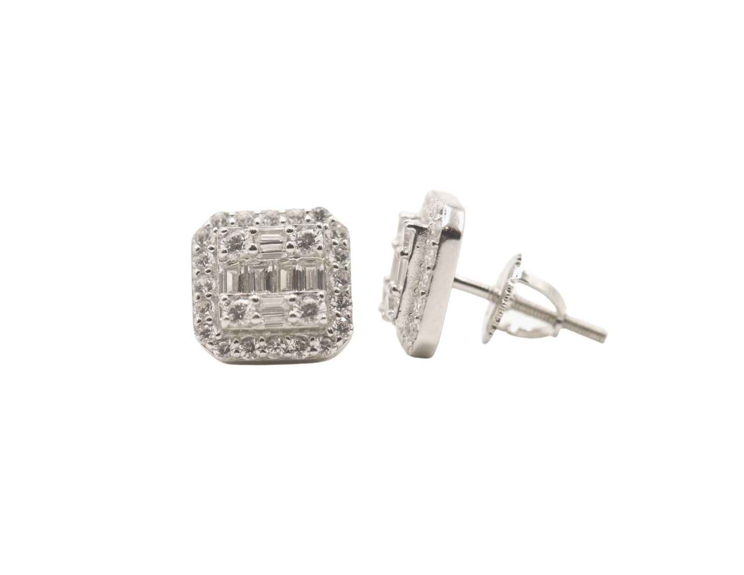 Baguette Double Layered Sterling Silver CZ Earrings