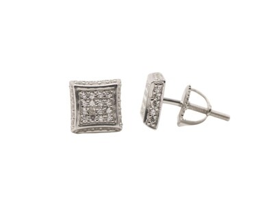 Square With Side Ice Sterling Silver CZ Earrings