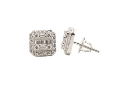 Halo Baguette Curved Sterling Silver CZ Earrings