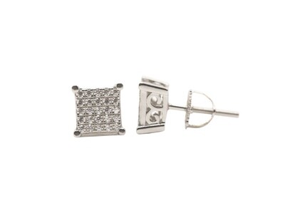 Square Kite Shaped Sterling Silver CZ Earrings