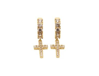 Hoops With Cross Silver Gold Finish CZ Earrings