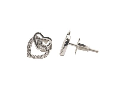 Double Heart Sterling Silver CZ Earrings