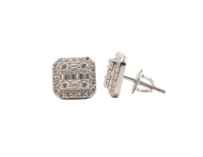 Curved Square Baguettes Sterling Silver CZ Earrings