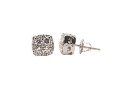 Curved Square Sterling Silver CZ Earrings